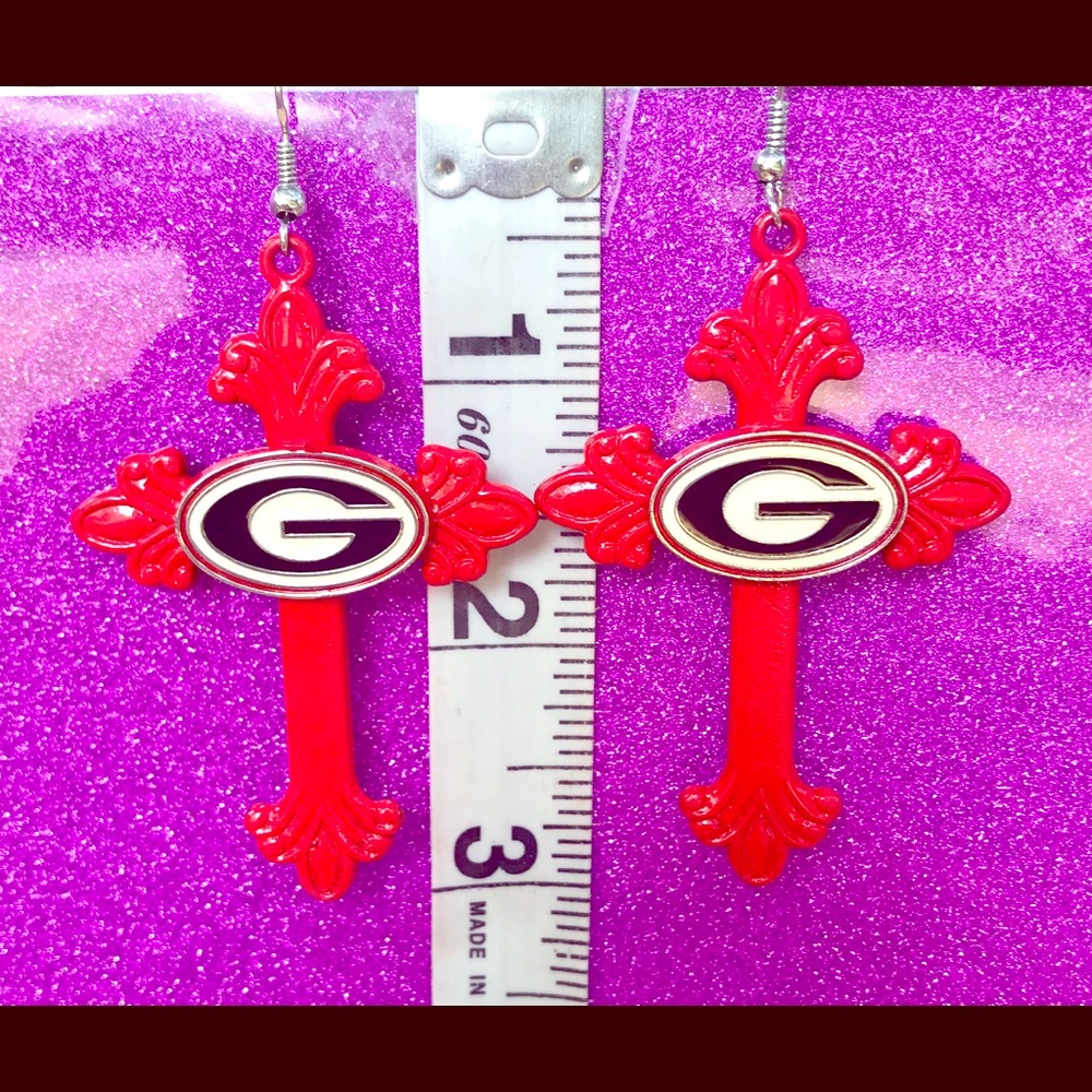 Spoon Cross Red Georgia Bulldogs Earrings